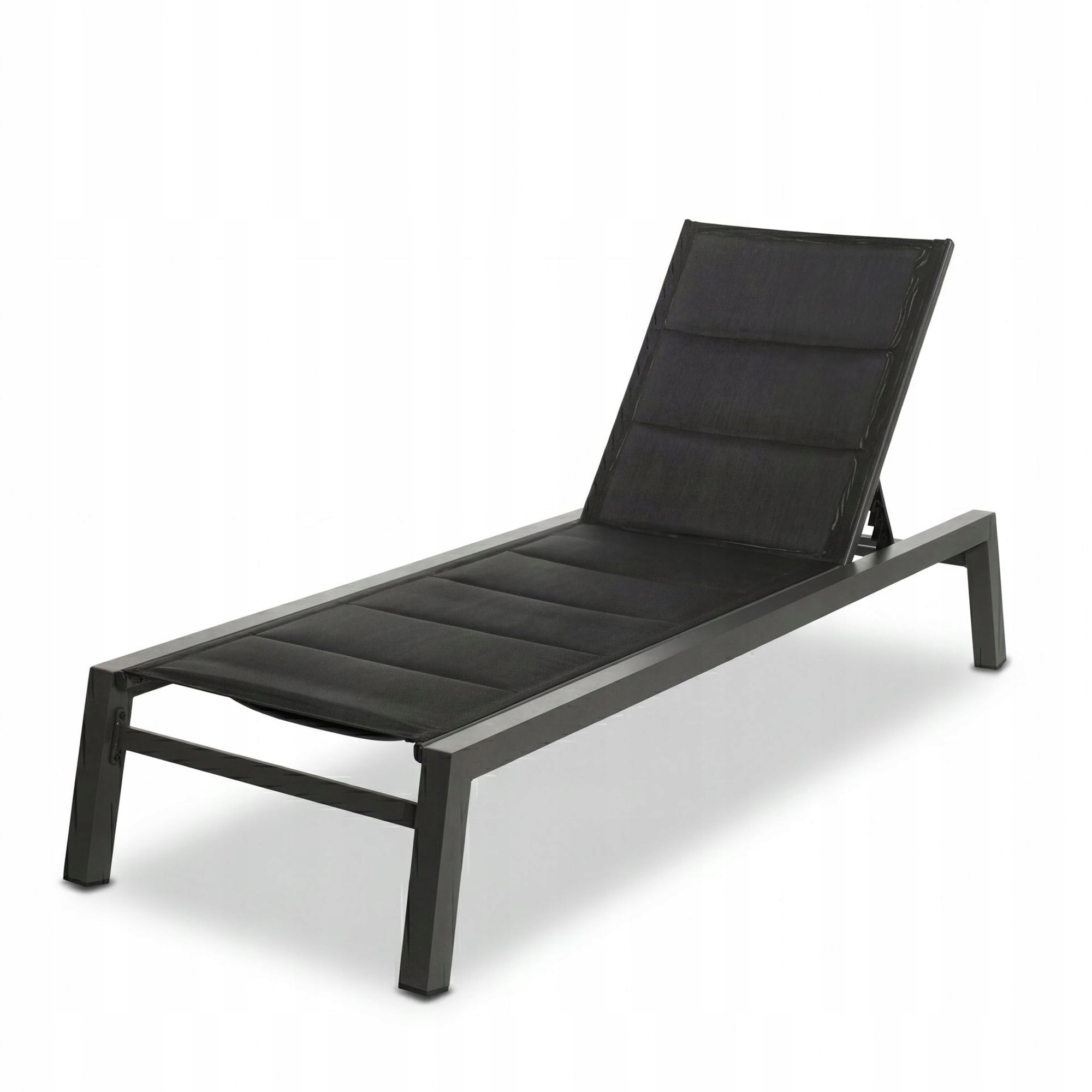 Leżak Ogrodowy Aluminiowy Regulowany 198 cm Textilene Czarny 120 kg Premium